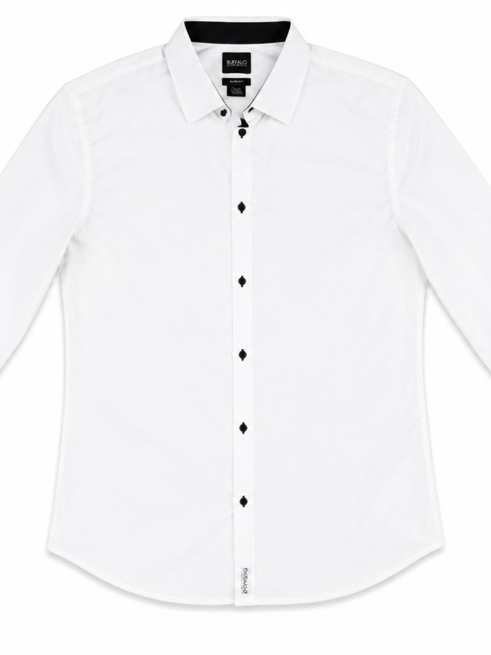 H&M Mens Medium Slim Fit White Dress Shirt Long Sleeve Black Buttons